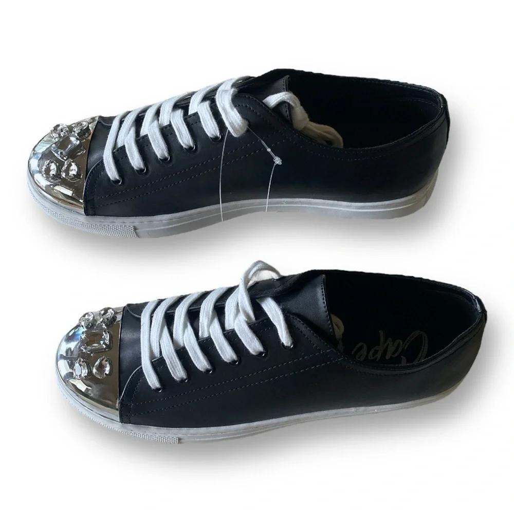 CAPE ROBBIN Faux Leather Jeweled Low Cut Sneakers Silver Cap Toe Size 11 …NWOT